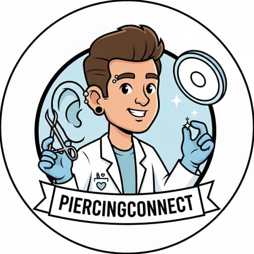 PiercingConnect official site icon (favicon) symbolizing Authority and Trust, featuring the letter P and a checkmark over a minimal body jewelry design.